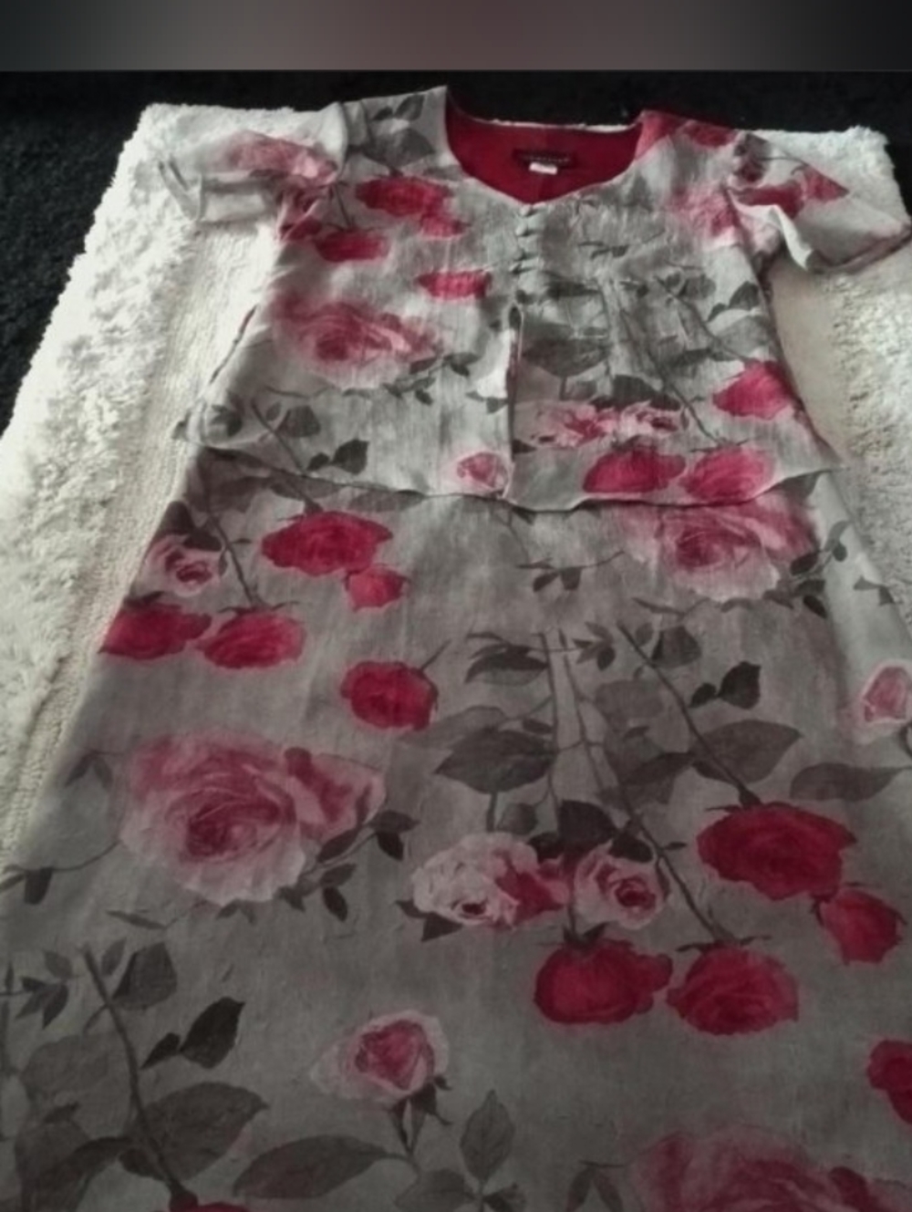 Floral Short-Sleeve Layered Dress in Rose Print